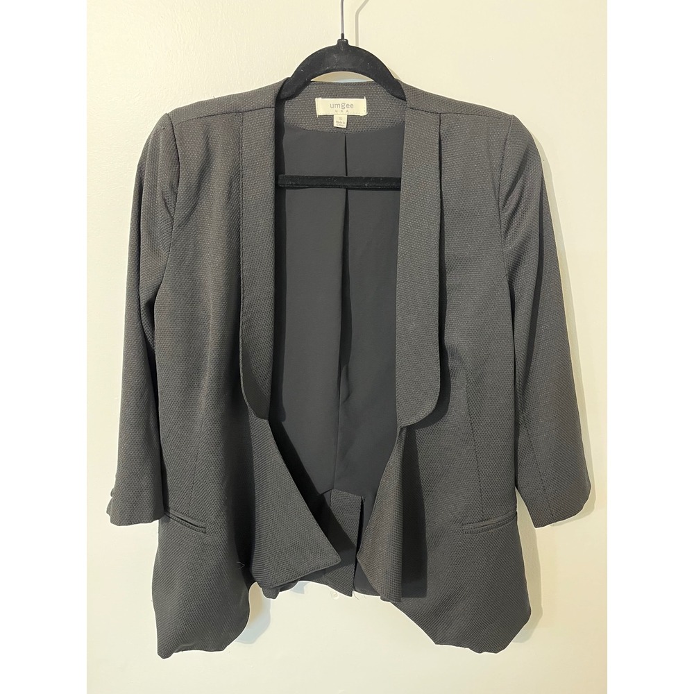 Umgee USA Womens Textured Open Front Blazer Charcoal Gray 3/4 Sleeve Small